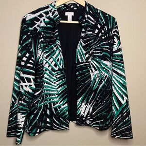 Chico's Kaila Hearts Of Palm Open Front Jacket Women Medium Green Black White